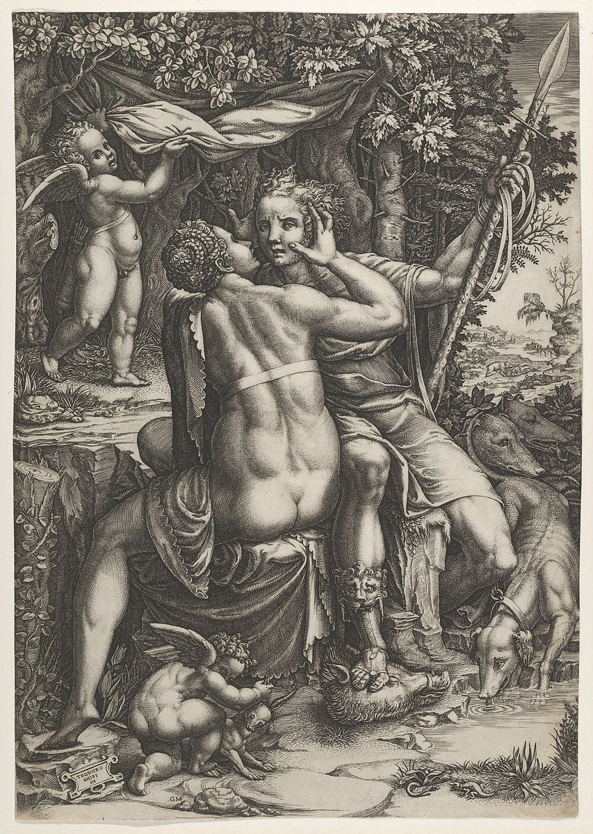 "Venus and Adonis" by Giorgio Ghisi c. 1570, Italy.